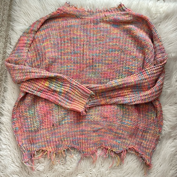 Large Multi Color Oversized V-Neck Sweater - Picture 4 of 4